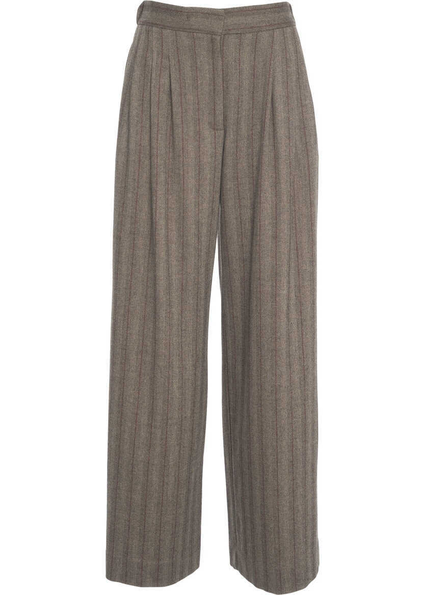 Pantaloni casual Otto d ame Pleated palazzo pants Brown Femei (BM 19032115) 2