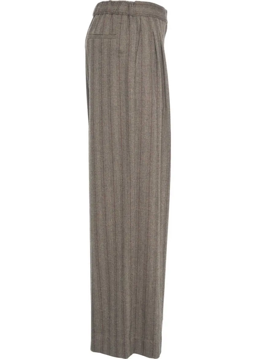 Pantaloni casual Otto d ame Pleated palazzo pants Brown Femei (BM 19032115) 4