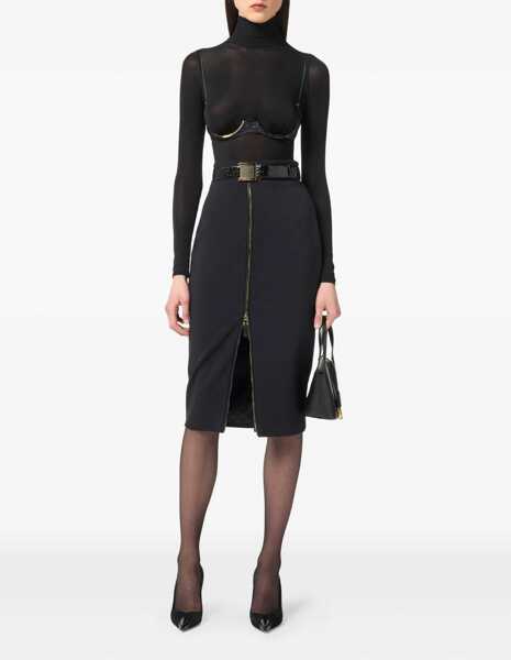 Fuste lungi Elisabetta Franchi Midi skirt with logo details Black Femei (BM 19032259) 2