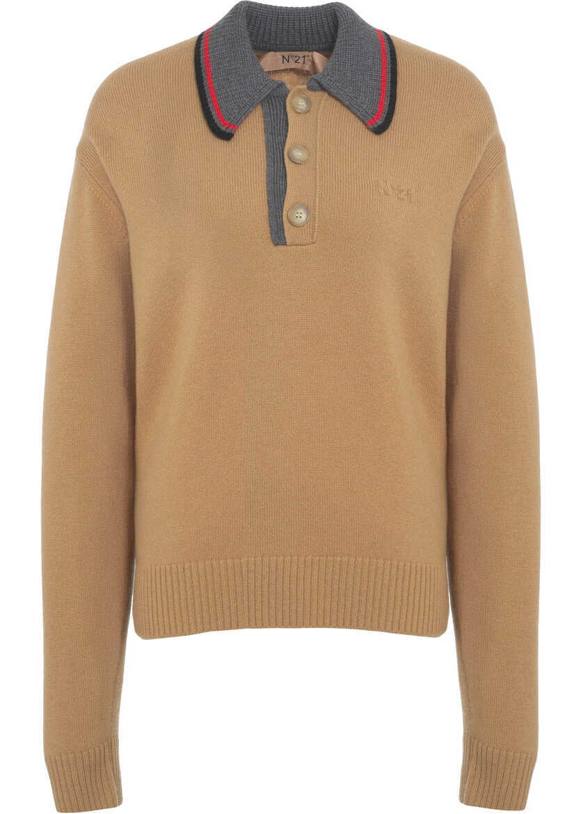 Tricouri Polo N21 Knit polo shirt Beige Femei (BM 19032571) 2