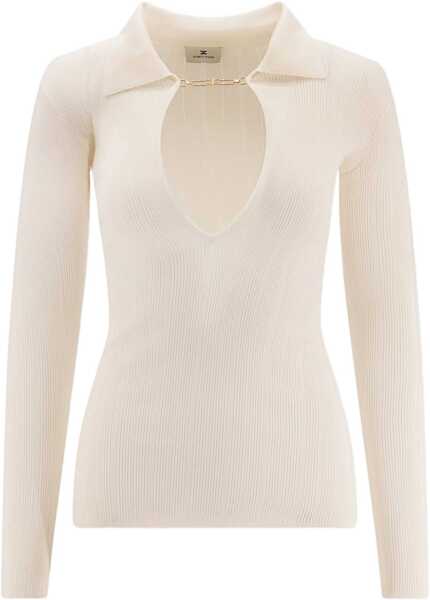 Pulovere casual Elisabetta Franchi Knit Pullover with Chain Detail White Femei (BM 19032583) 1