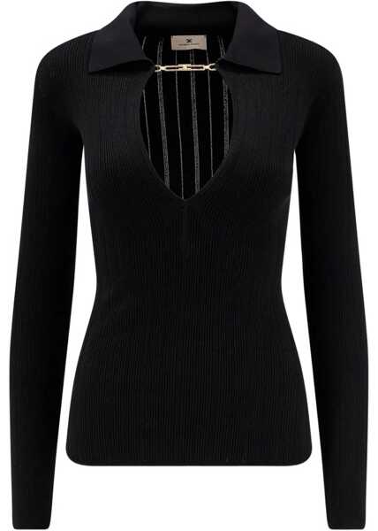 Pulovere casual Elisabetta Franchi Knit Pullover with Chain Detail Black Femei (BM 19032583) 1