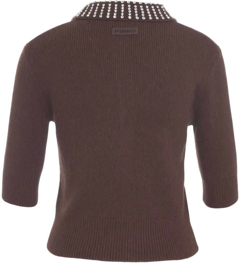 Pulovere casual Pinko Pullover with Rhinestones Emilia Brown Femei (BM 19032631) 3