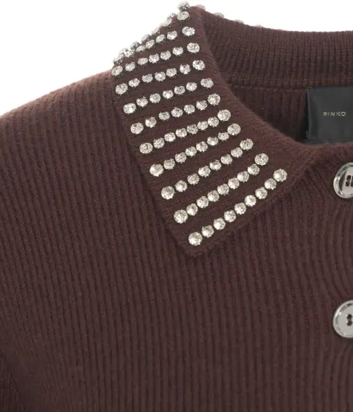 Pulovere casual Pinko Pullover with Rhinestones Emilia Brown Femei (BM 19032631) 4