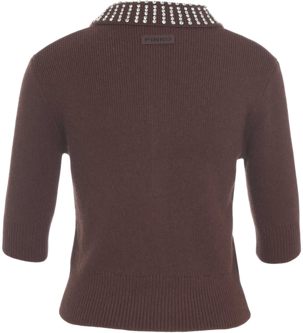 Pulovere casual Pinko Pullover with Rhinestones Emilia Brown Femei (BM 19032631) 7