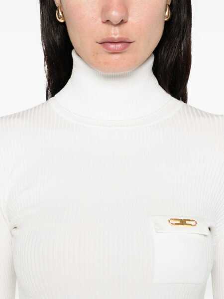 Pulovere Elisabetta Franchi Ribbed Turtleneck Sweater White Femei (BM 19032640) 5