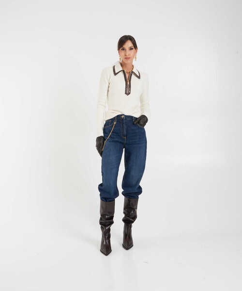 Blugi drepti Elisabetta Franchi Jeans with chain detail Blue Femei (BM 19032826) 3