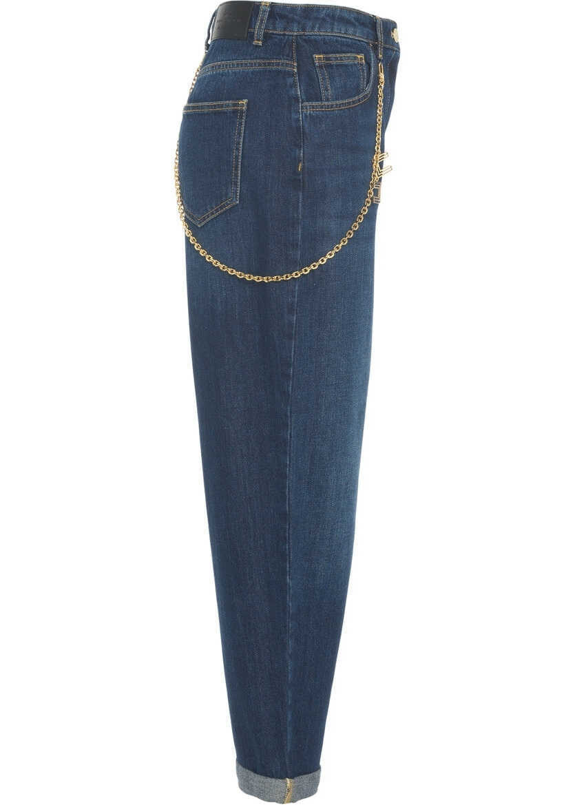 Blugi drepti Elisabetta Franchi Jeans with chain detail Blue Femei (BM 19032826) 5