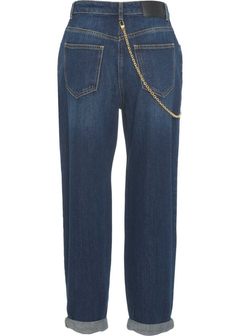 Blugi drepti Elisabetta Franchi Jeans with chain detail Blue Femei (BM 19032826) 6