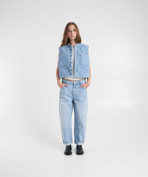 Blugi evazati Seventy & Mochi Wide leg jeans Turn up bo Blue Femei (BM 19032901) 3