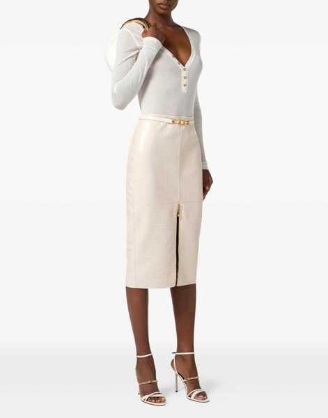 Fuste lungi Elisabetta Franchi Pencil skirt with crocodile embossing White Femei (BM 19032943) 2