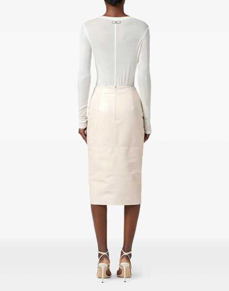 Fuste lungi Elisabetta Franchi Pencil skirt with crocodile embossing White Femei (BM 19032943) 3