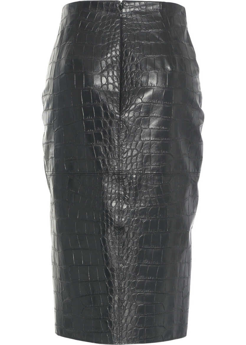 Fuste lungi Elisabetta Franchi Pencil skirt with crocodile embossing Black Femei (BM 19032943) 4