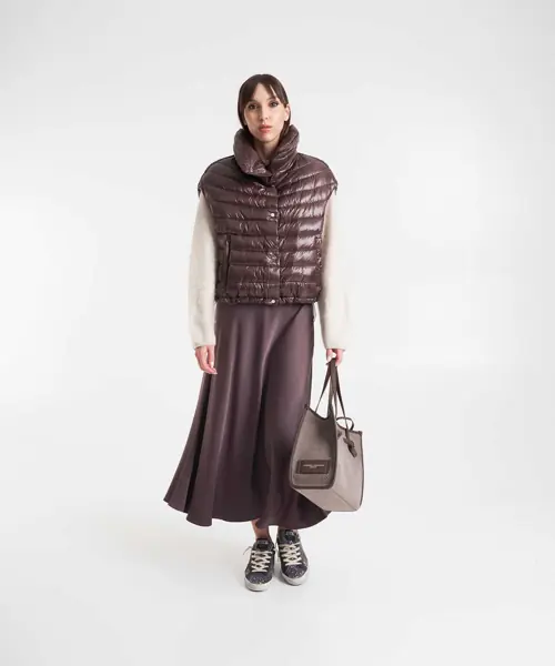 Fuste lungi Herno Satin midi skirt Brown Femei (BM 19032970) 4