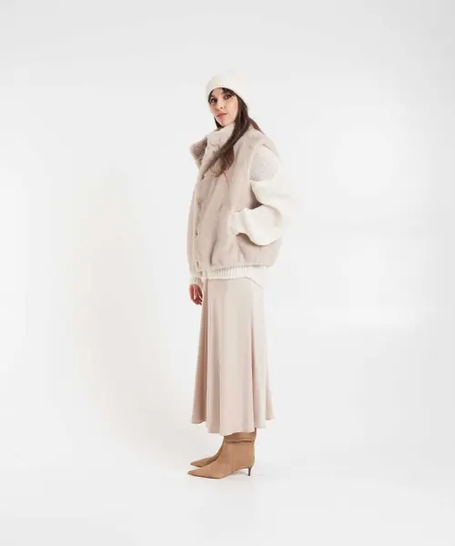 Fuste lungi Herno Satin midi skirt Beige Femei (BM 19032970) 4