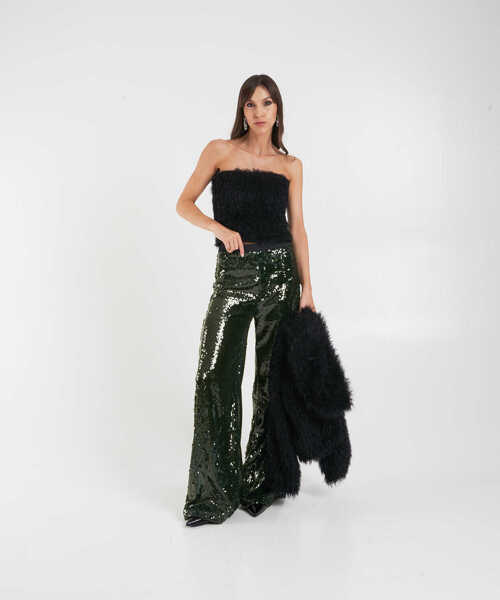 Pantaloni casual Jucca Palazzo trousers with sequins Green Femei (BM 19033615) 3