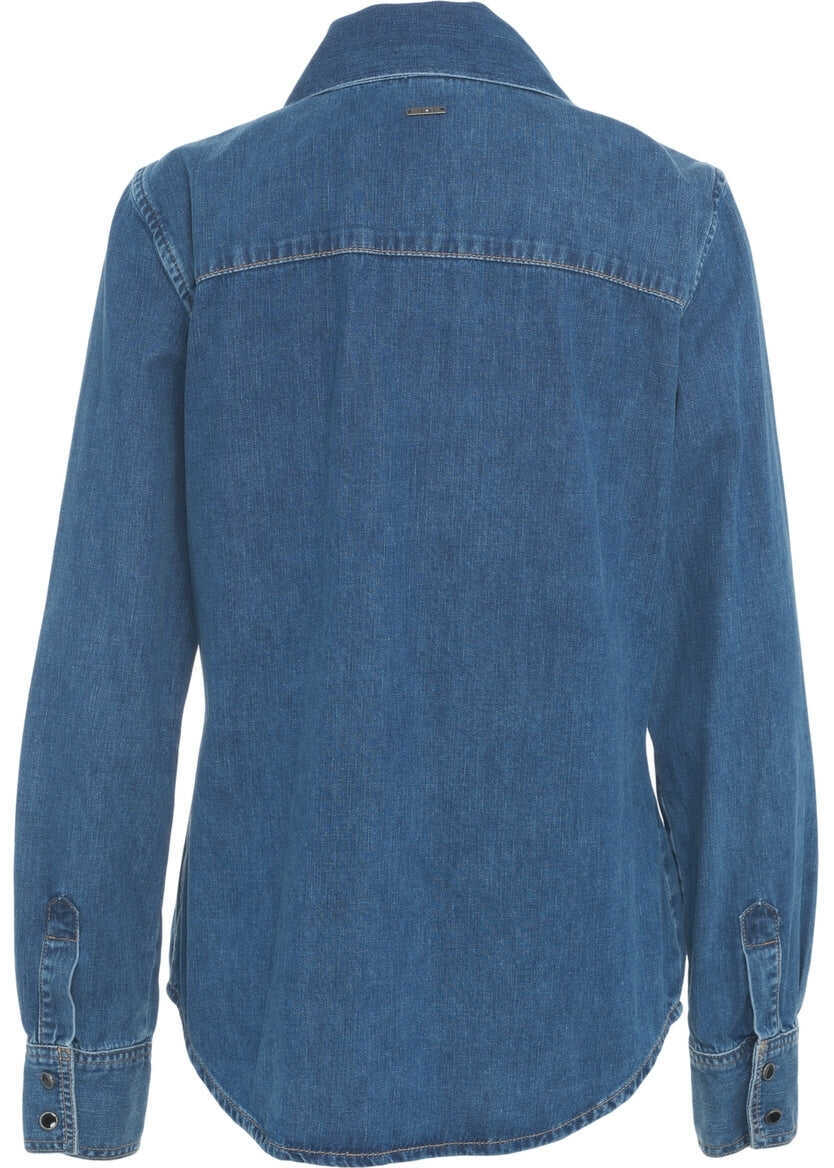 Bluze Liu Jo Denim blouse with bow collar Blue Femei (BM 19033645) 3