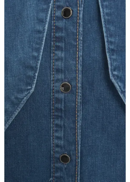 Bluze Liu Jo Denim blouse with bow collar Blue Femei (BM 19033645) 5