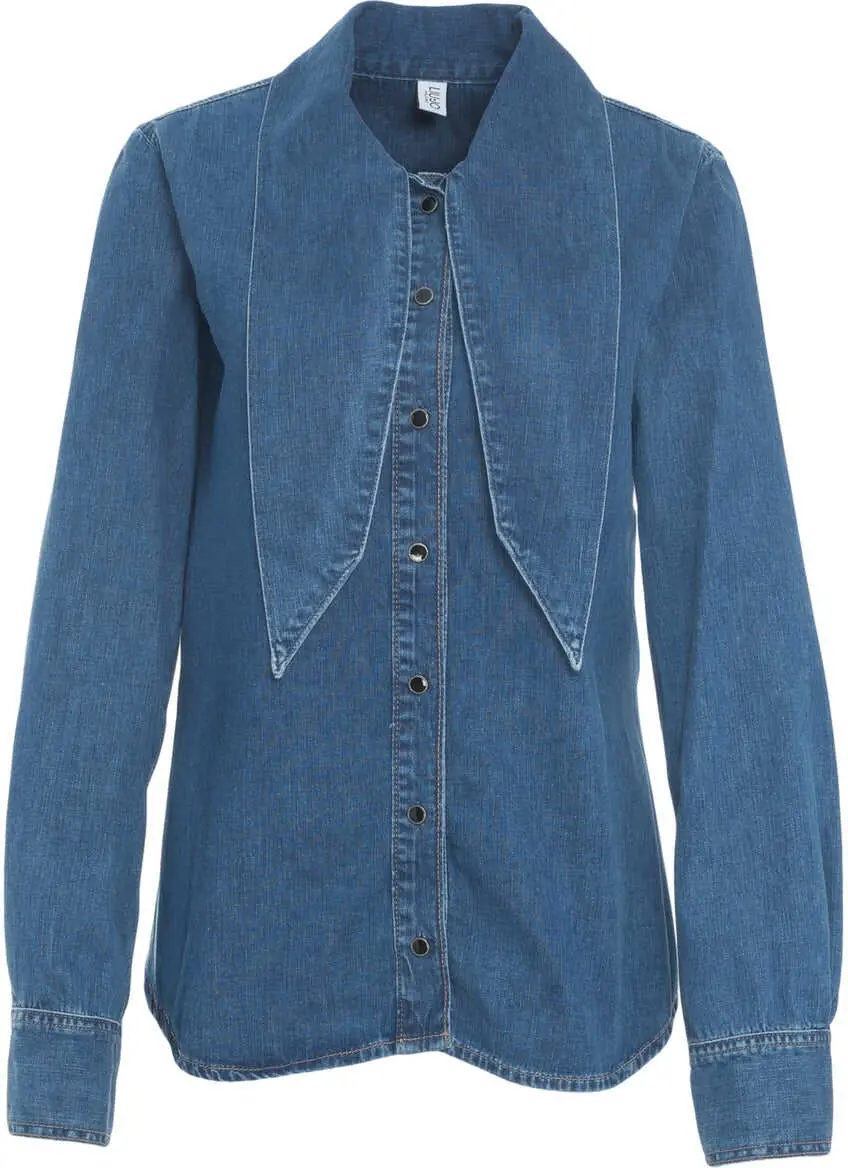 Bluze Liu Jo Denim blouse with bow collar Blue Femei (BM 19033645) 6