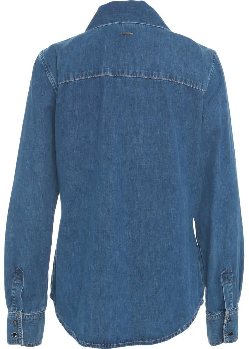 Bluze Liu Jo Denim blouse with bow collar Blue Femei (BM 19033645) 7