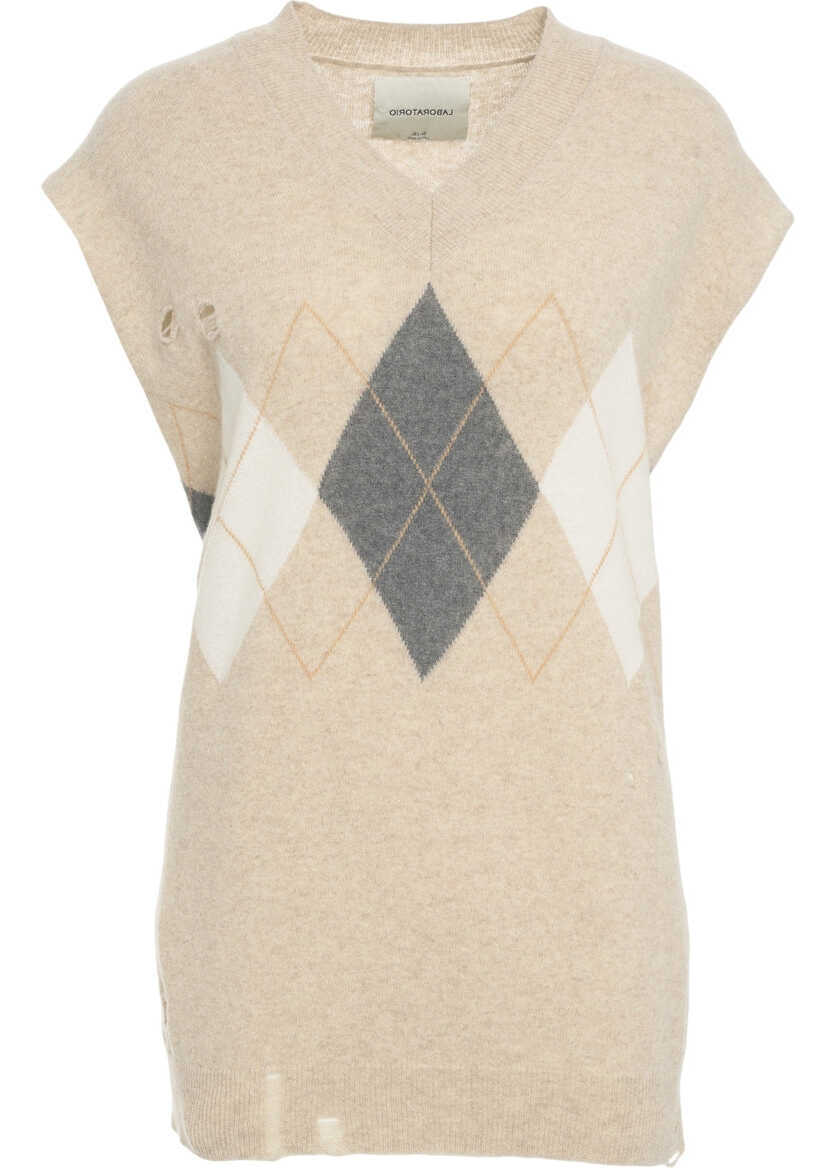 Pulovere casual Jei O Knit vest with diamond pattern Beige Femei (BM 19033819) 1