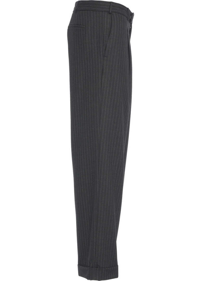 Pantaloni office Jucca Palazzo trousers with pinstripes Black Femei (BM 19033963) 3