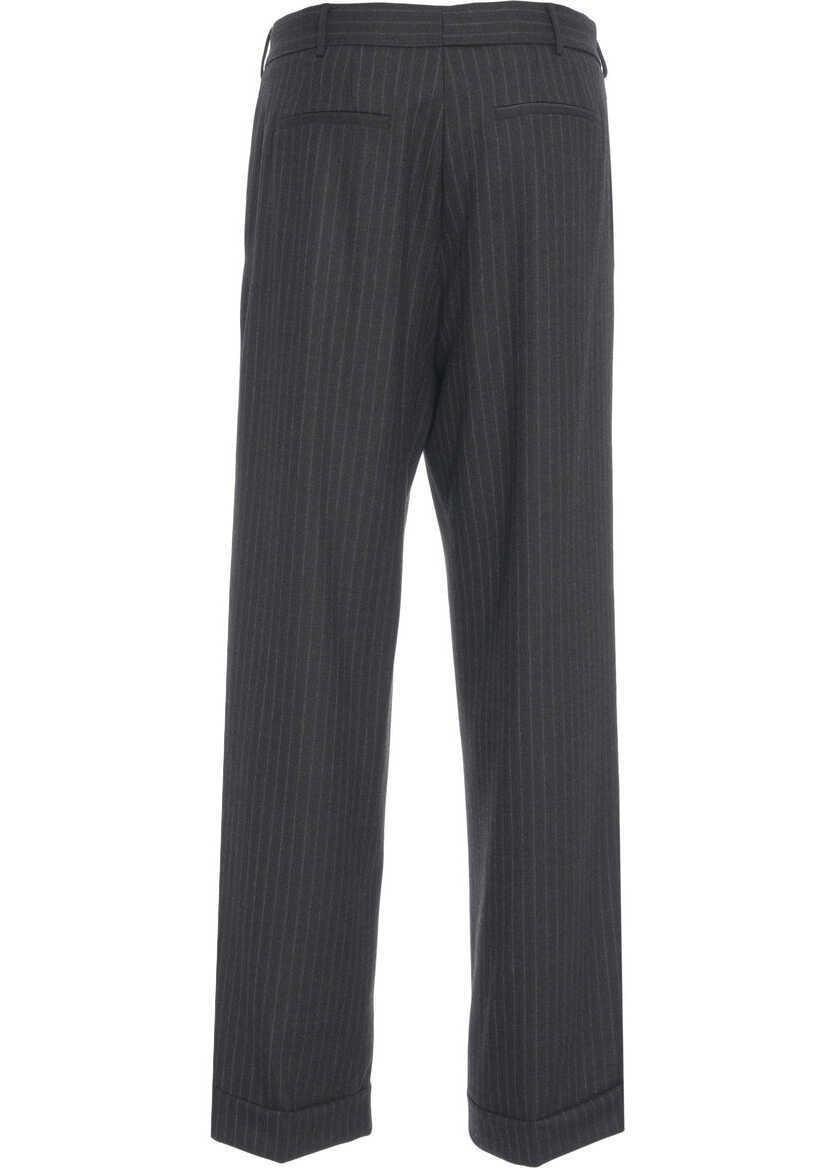 Pantaloni office Jucca Palazzo trousers with pinstripes Black Femei (BM 19033963) 4