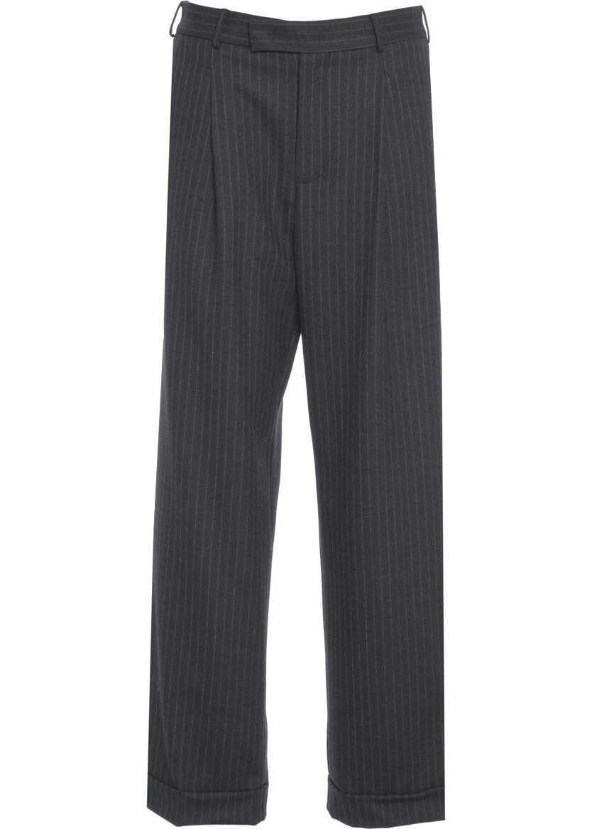 Pantaloni office Jucca Palazzo trousers with pinstripes Black Femei (BM 19033963) 1