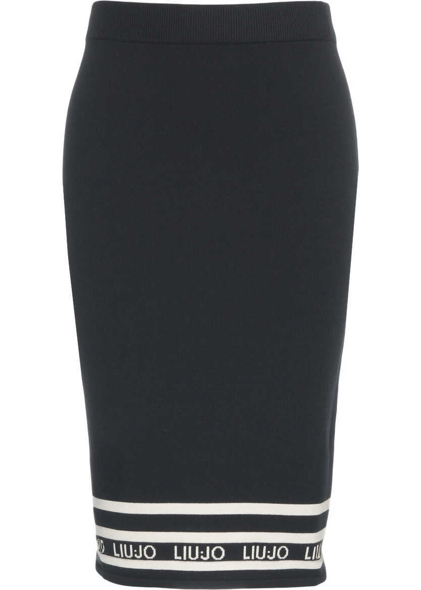 Fuste lungi LIU JO SPORT Knit midi skirt with logo details Black Femei (BM 19034056) 2