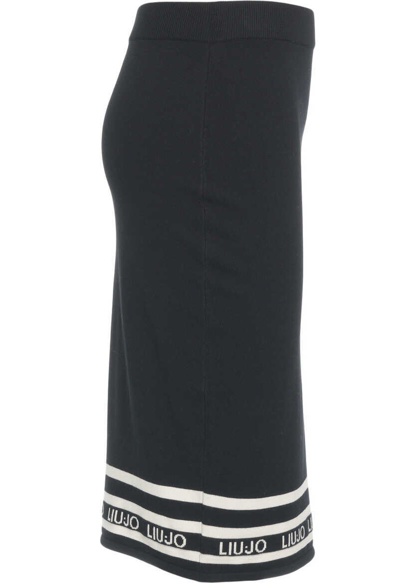 Fuste lungi LIU JO SPORT Knit midi skirt with logo details Black Femei (BM 19034056) 3