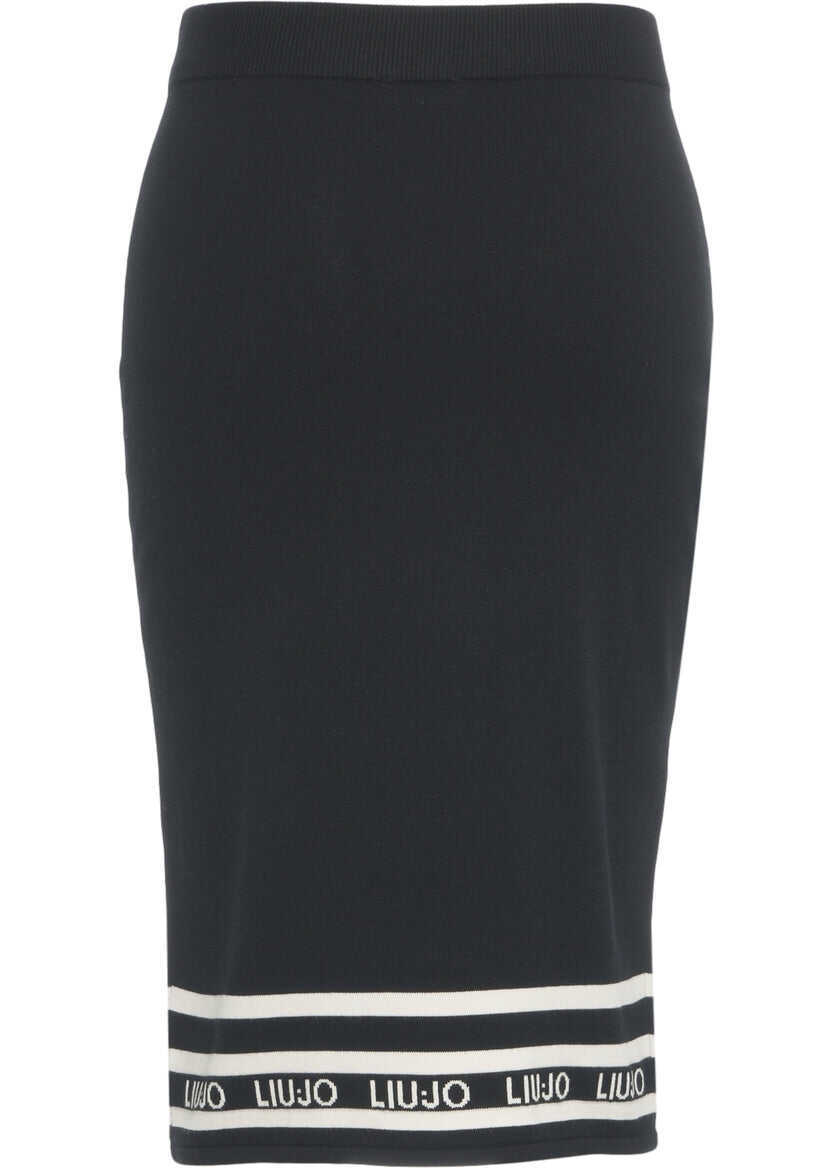 Fuste lungi LIU JO SPORT Knit midi skirt with logo details Black Femei (BM 19034056) 4