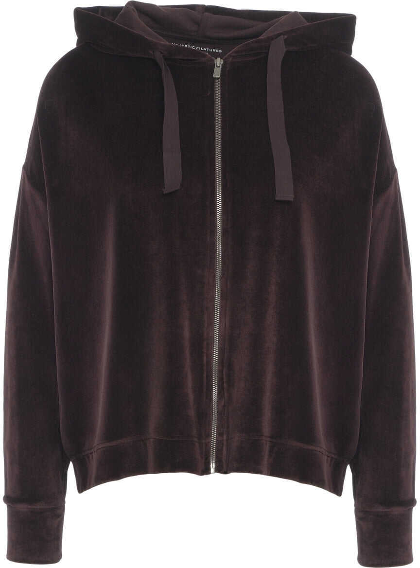 Bluze de trening Majestic Filatures Velvet hoodie with zipper Brown Femei (BM 19034113) 2