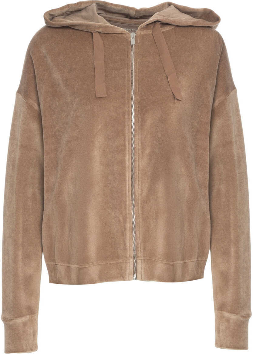 Bluze de trening Majestic Filatures Velvet hoodie with zipper Brown Femei (BM 19034113) 2