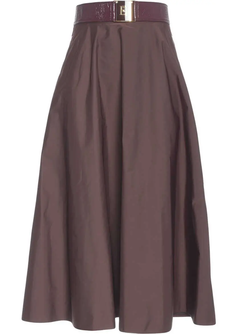Fuste lungi Elisabetta Franchi Midi skirt with belt Red Femei (BM 19034173) 2