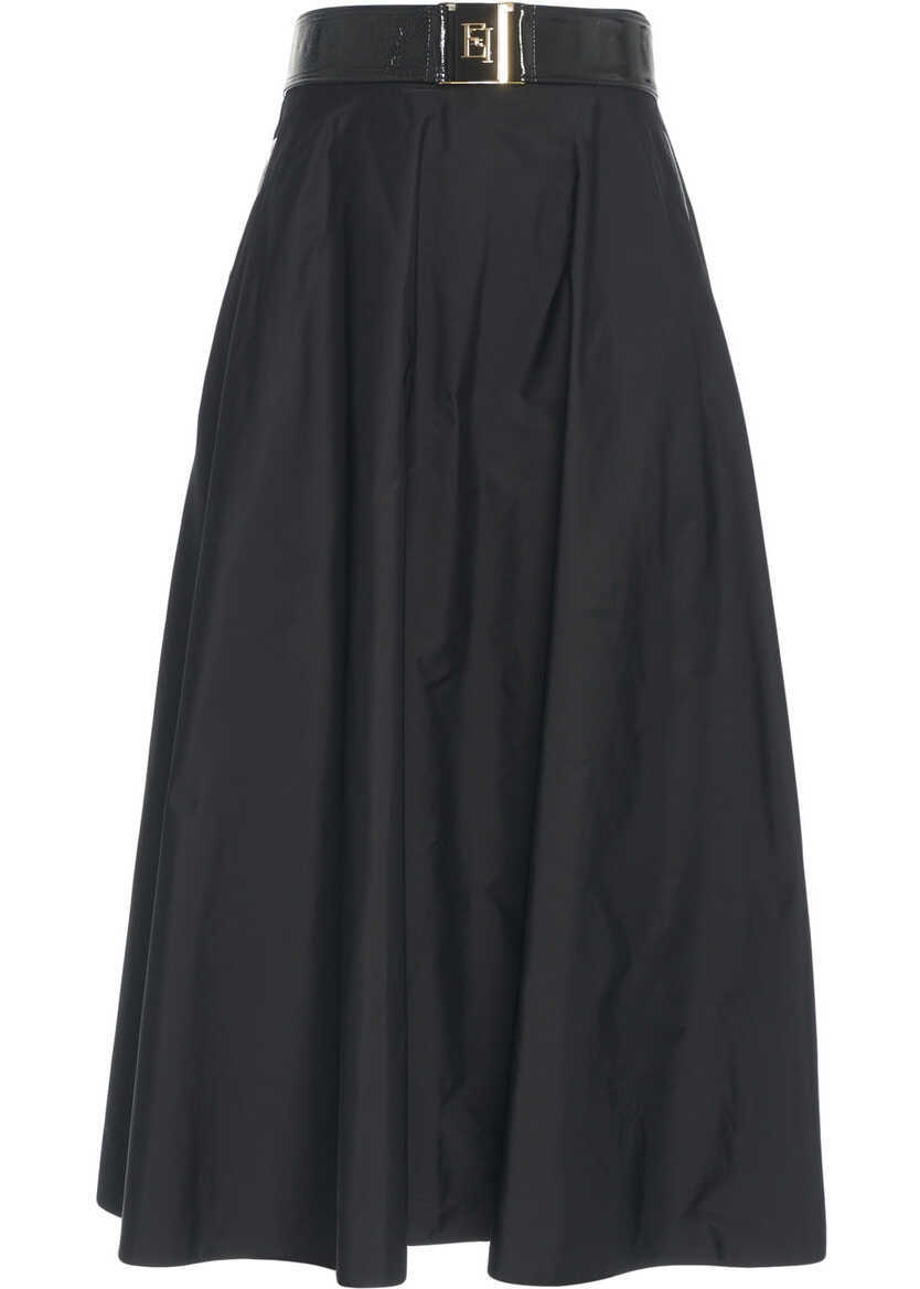Fuste lungi Elisabetta Franchi Midi skirt with belt Black Femei (BM 19034173) 2