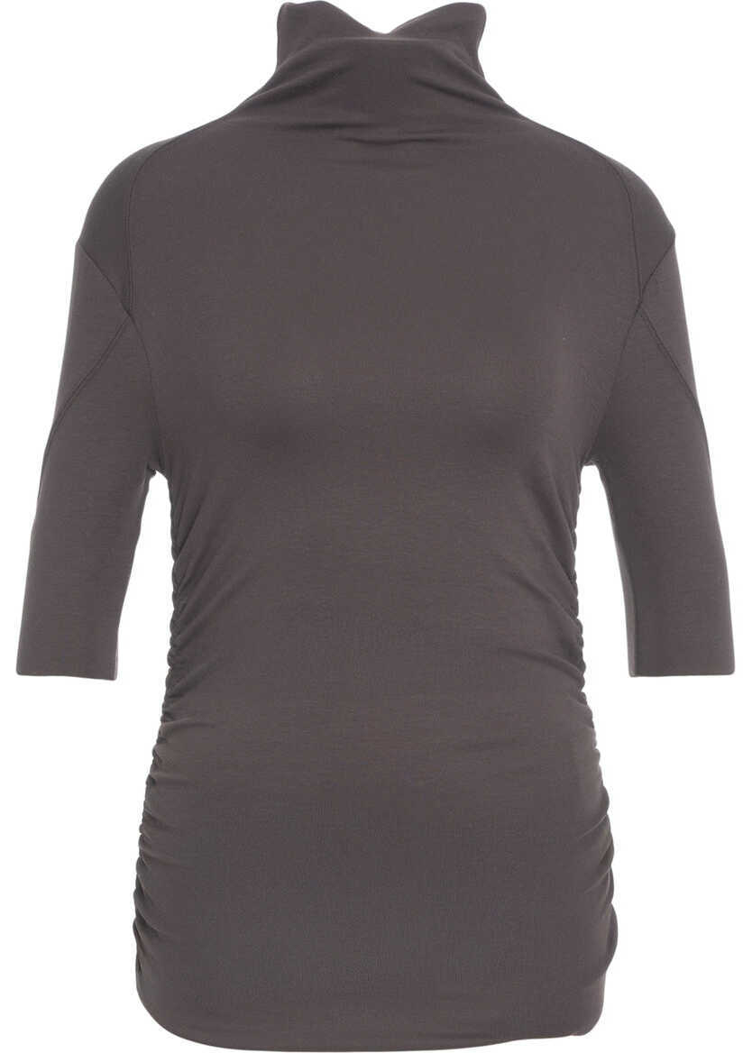 Tricouri Thom / Krom High-neck T-shirt with ruching Brown Femei (BM 19034260) 1