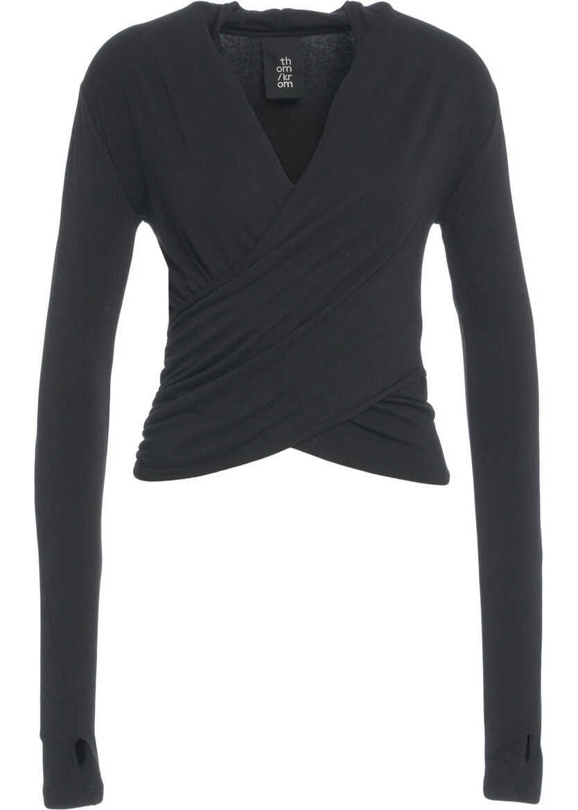 Tricouri Thom / Krom Draped long-sleeved shirt Black Femei (BM 19034272) 2