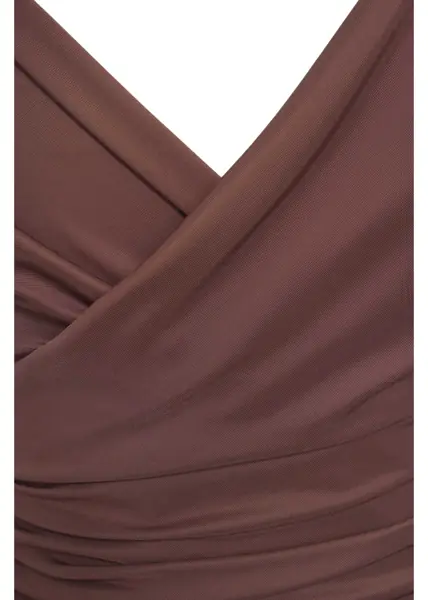 Rochii lungi Elisabetta Franchi Asymmetric dress with ruching Brown Femei (BM 19034347) 4