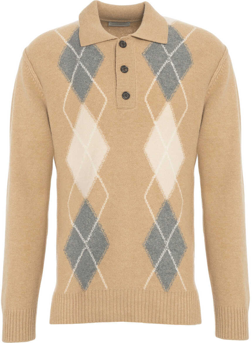 Tricouri Polo Paolo Pecora Knit polo with argyle pattern Beige Barbati (BM 19034368) 2