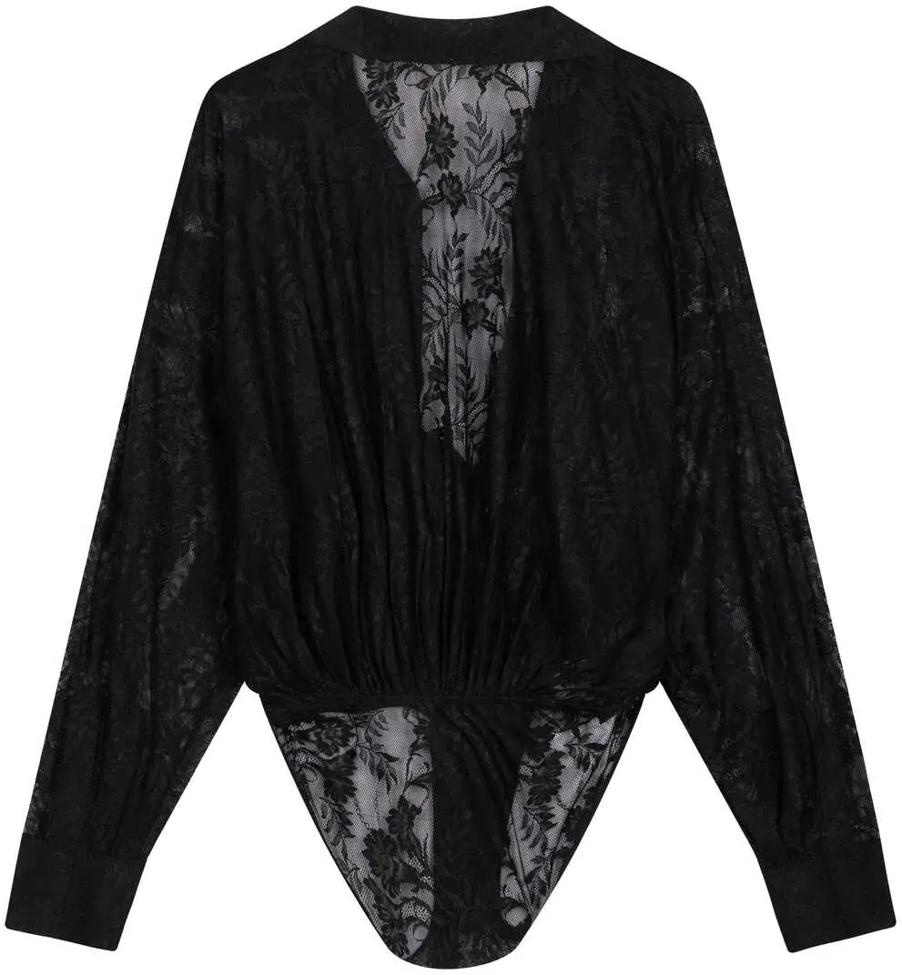 Body-uri NORMA KAMALI Lace bodysuit Boyfriend Black Femei (BM 19034455) 3