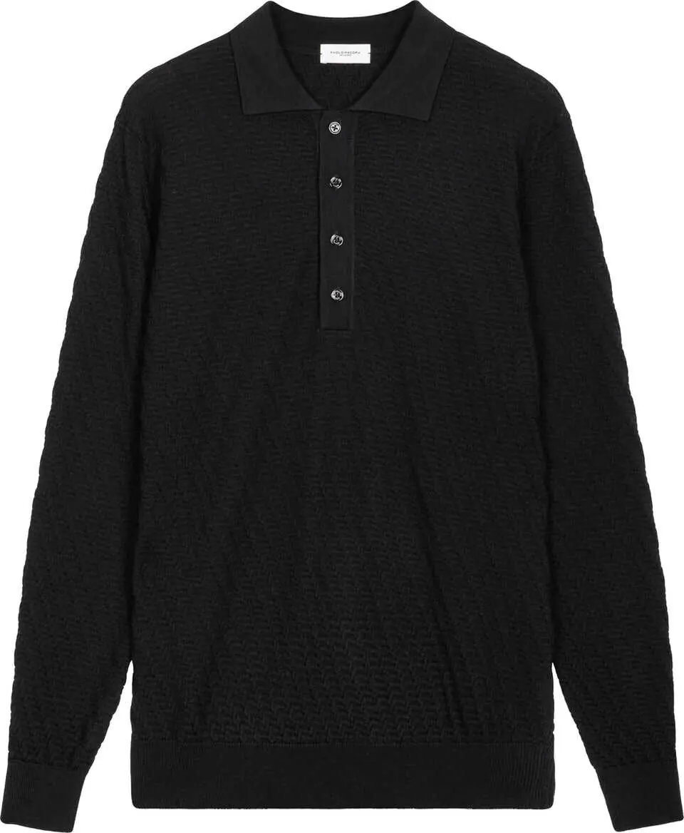 Tricouri Polo Paolo Pecora Knit sweater with polo collar Black Barbati (BM 19034872) 2