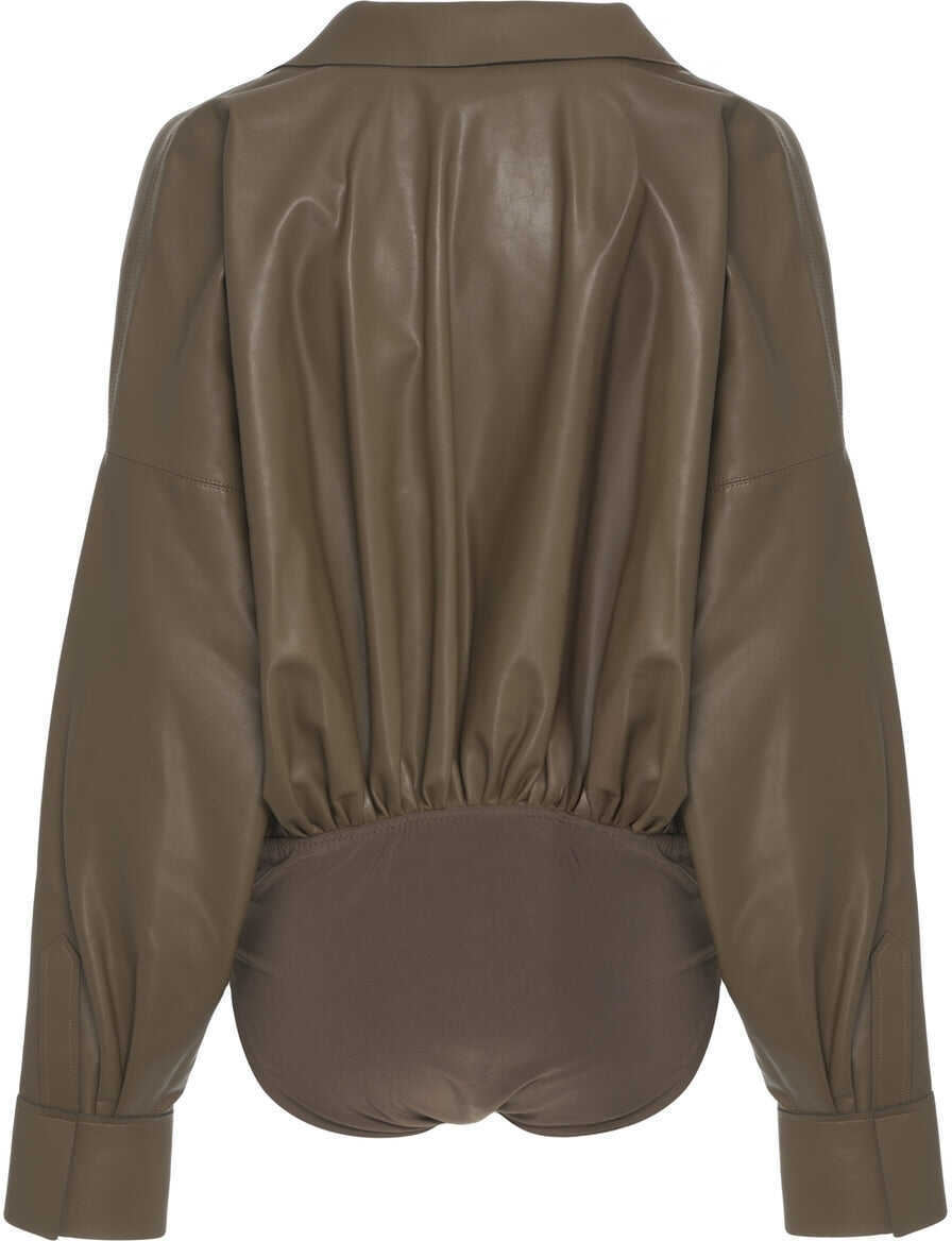 Bluze elegante NORMA KAMALI Faux leather body Boyfriend Brown Femei (BM 19034917) 3