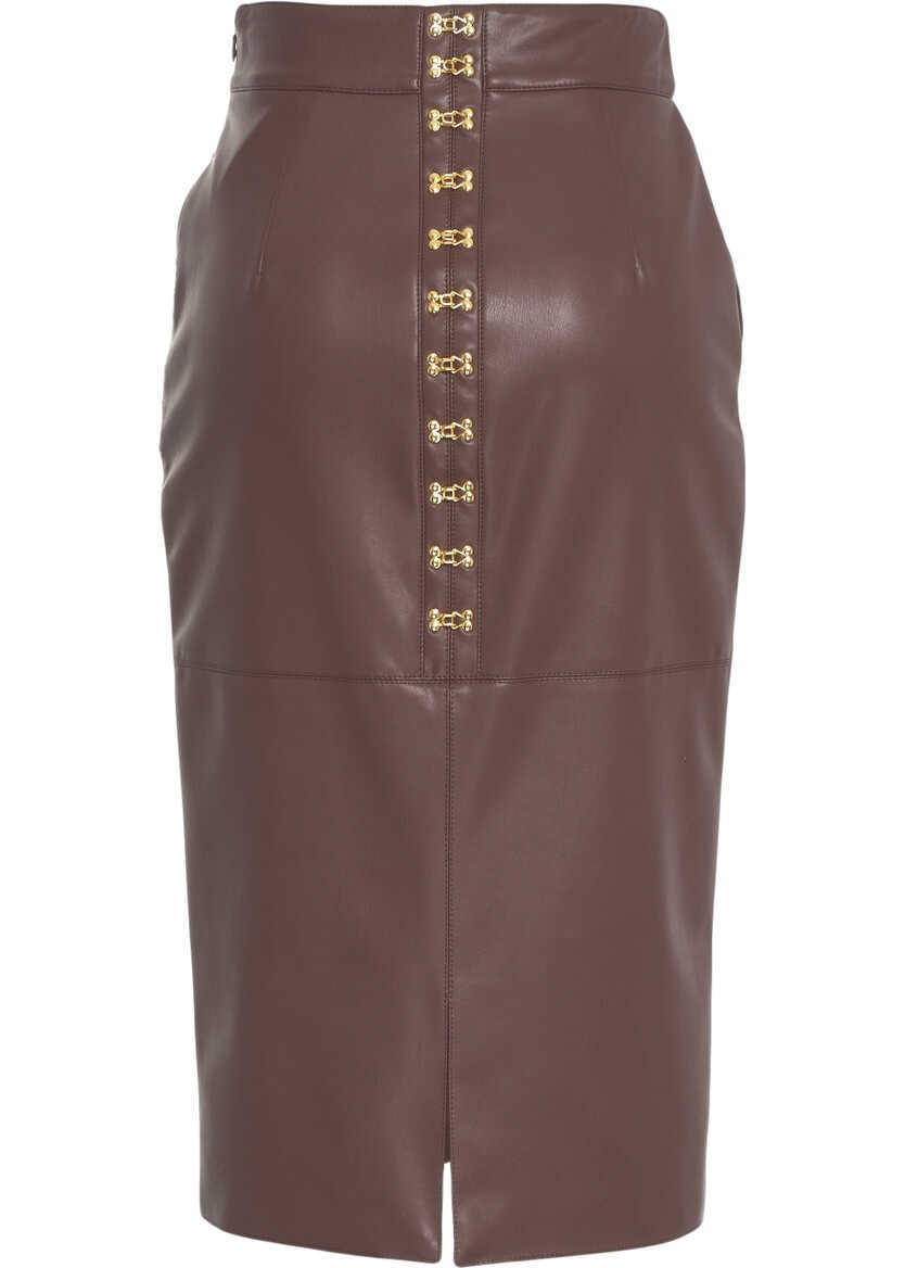 Fuste lungi Elisabetta Franchi Pencil skirt made of faux leather Brown Femei (BM 19035148) 4