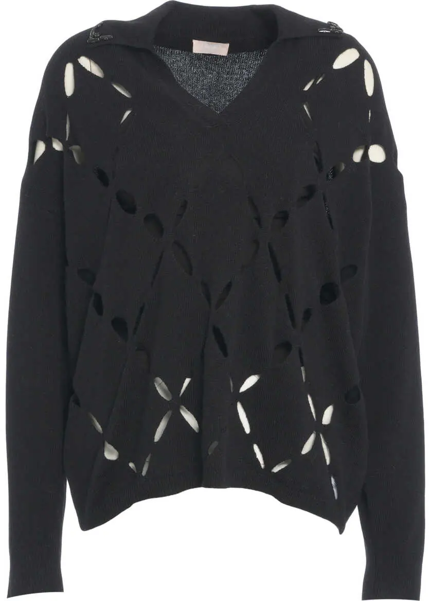 Pulovere Liu Jo White Sweater with cut-outs Black Femei (BM 19035175) 1