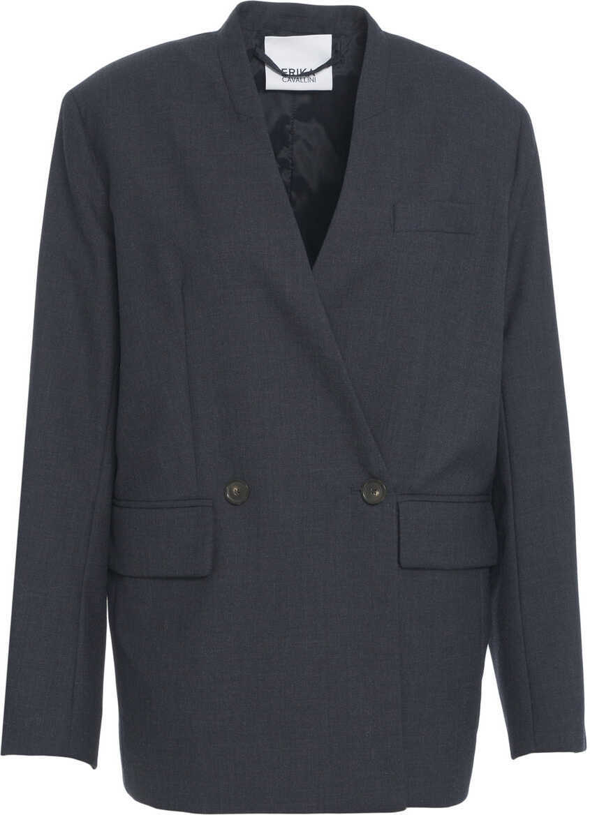 Sacouri Erika Cavallini Double-breasted blazer Glen Blue Femei (BM 19035565) 1