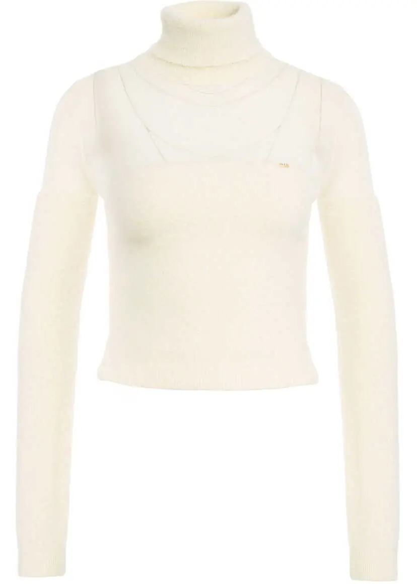 Pulovere Elisabetta Franchi Turtleneck sweater with logo charm White Femei (BM 19035574) 1