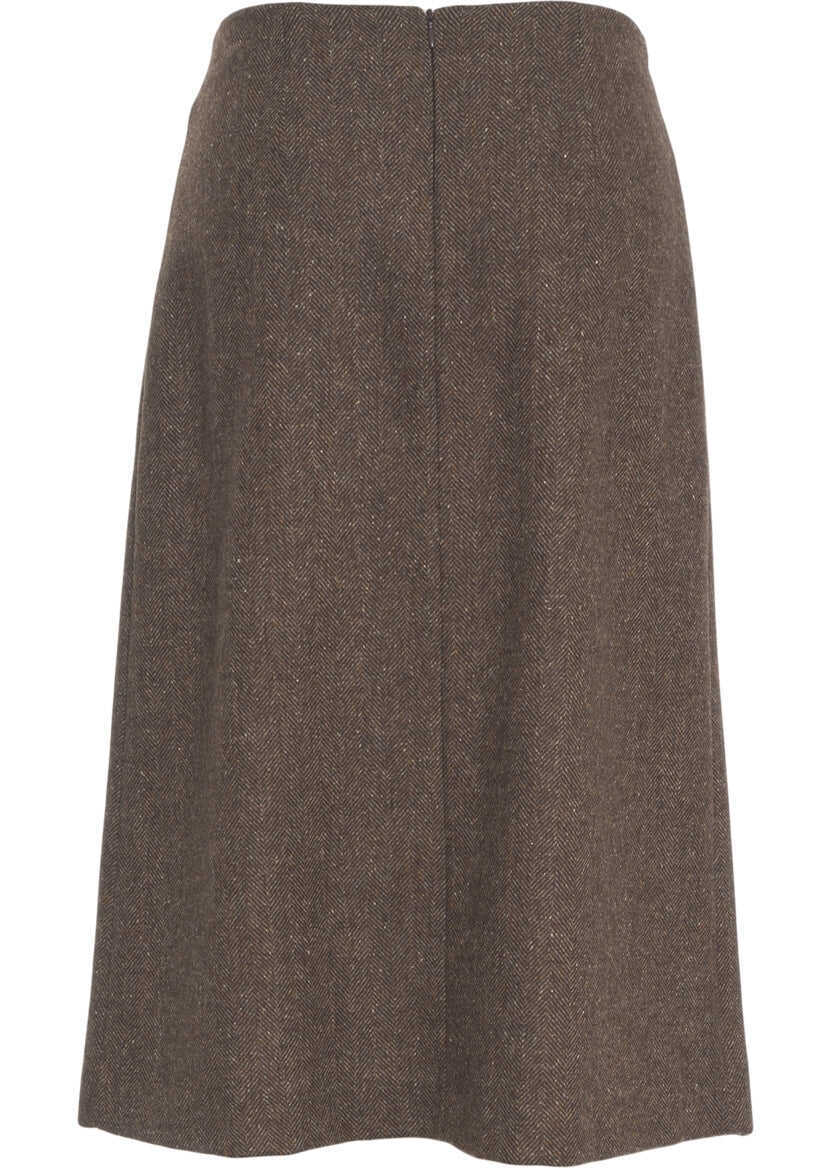 Fuste lungi Otto d ame Midi skirt with brooch Brown Femei (BM 19035814) 4