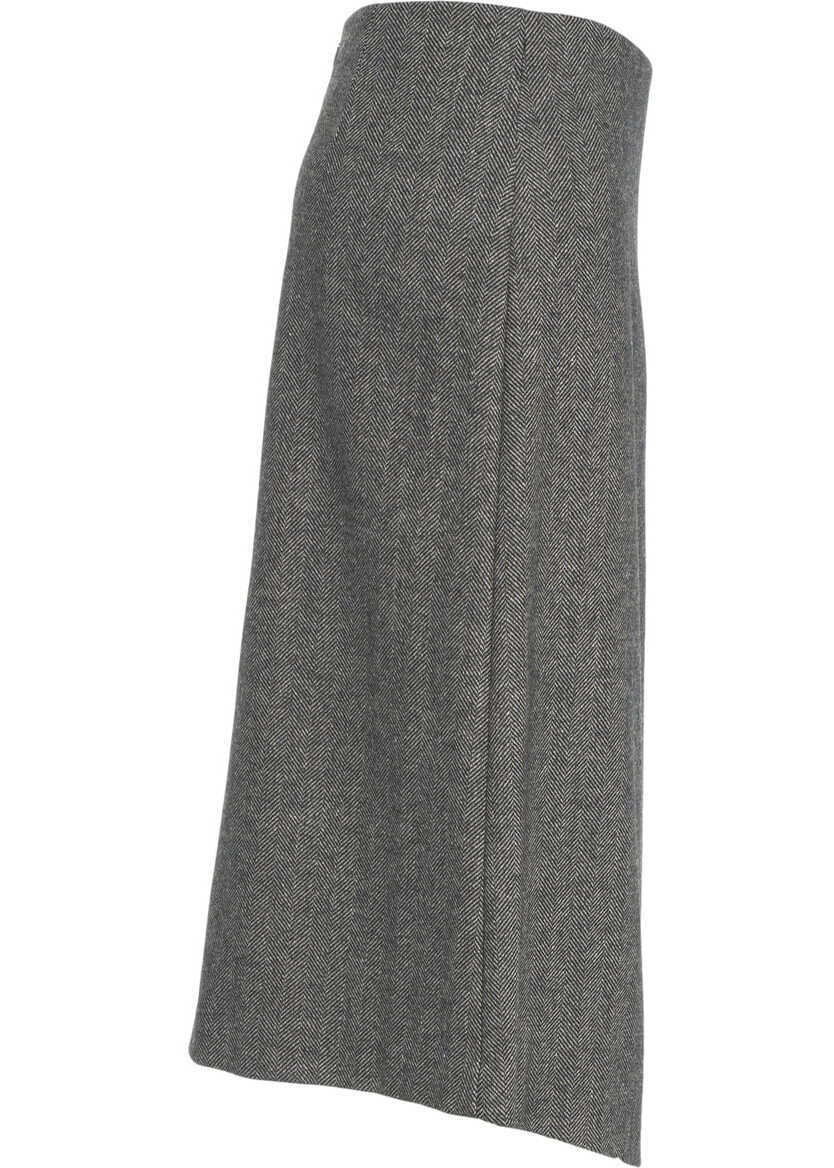 Fuste lungi Otto d ame Midi skirt with brooch Grey Femei (BM 19035814) 3