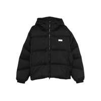 Paltoane Msgm Black Short Down Jacket With Zip And White Label Barbati