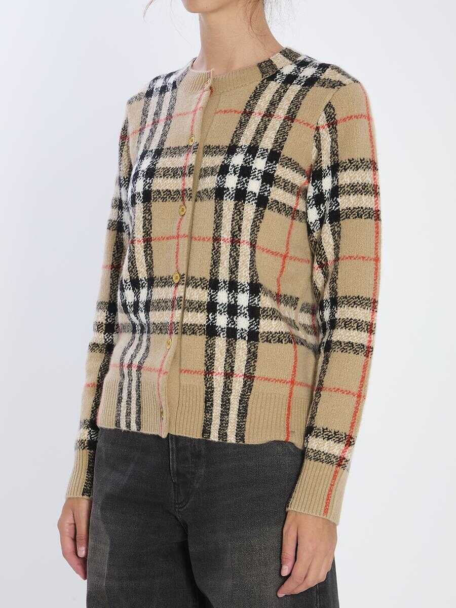 Cardigane Burberry Check Wool And Cashmere Cardigan Beige Femei (BM 19056459) 2